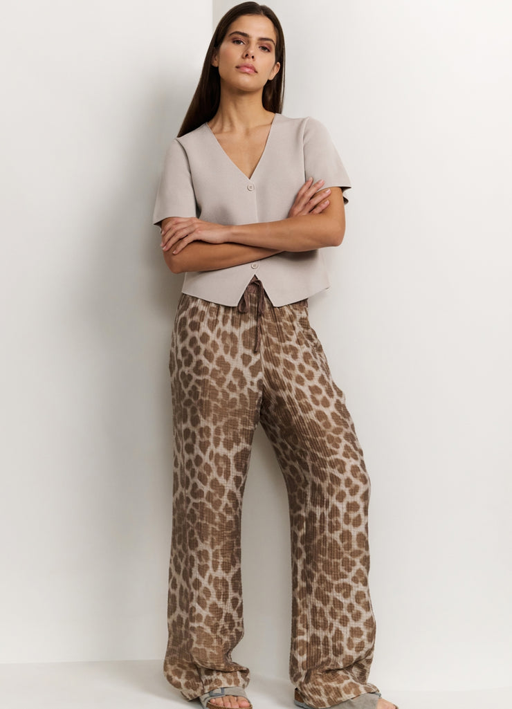 YAYA - Woven Printed Wide Leg Trouser - Milk Brown - Elizabeth Summer