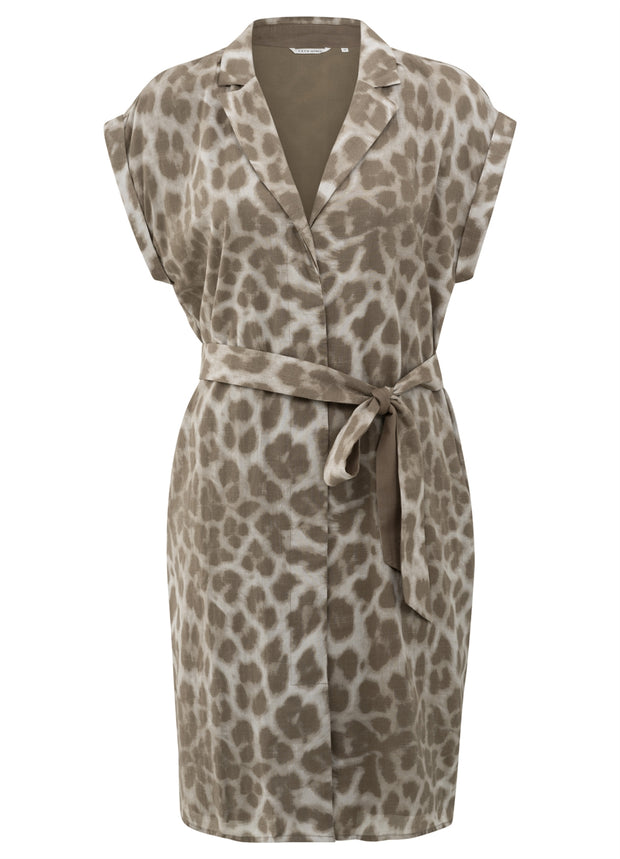 YAYA - Printed Midi Dress With Belt - Milk Brown - Elizabeth Summer