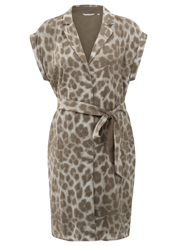 YAYA - Printed Midi Dress With Belt - Milk Brown - Elizabeth Summer