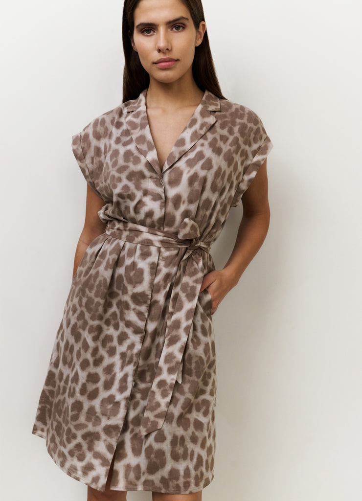 YAYA - Printed Midi Dress With Belt - Milk Brown - Elizabeth Summer