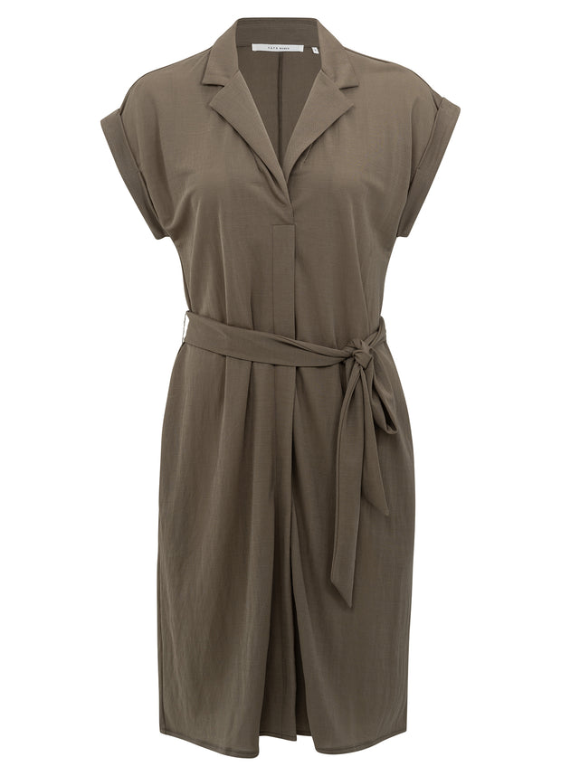 YAYA - Jersey Dress With Blouse Collar - Greyish Brown - Elizabeth Summer