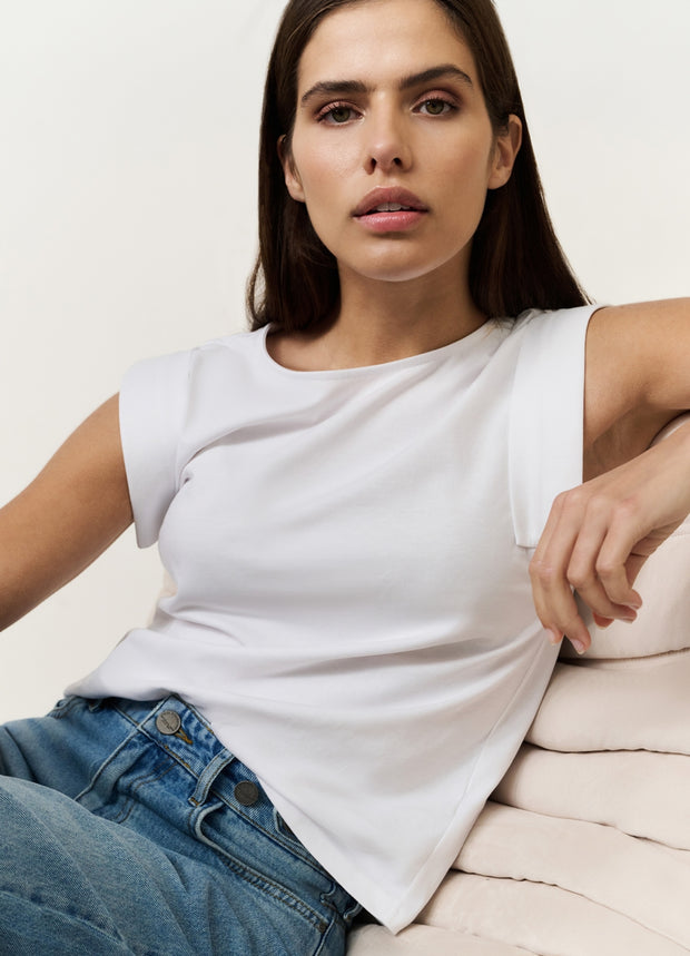 YAYA - Jersey Top With Sleeve Detail - Pure White - Elizabeth Summer