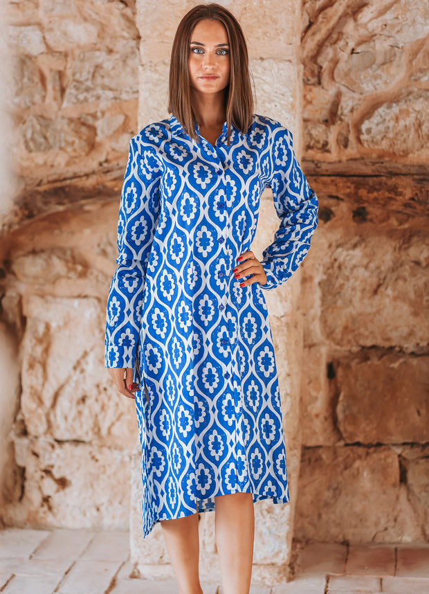 Isla Bonita - Long Dress - Blue & White Flower - Elizabeth Summer