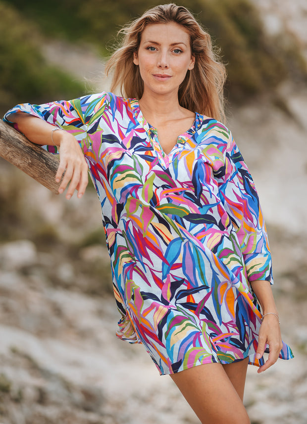 Isla Bonita - Beach Throw Over - Multi Leaf Print - Elizabeth Summer