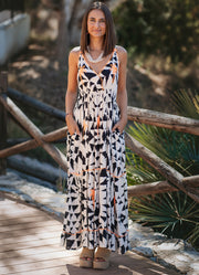 Isla Bonita - Long Dress - Black and white with Lumo Orange - Elizabeth Summer