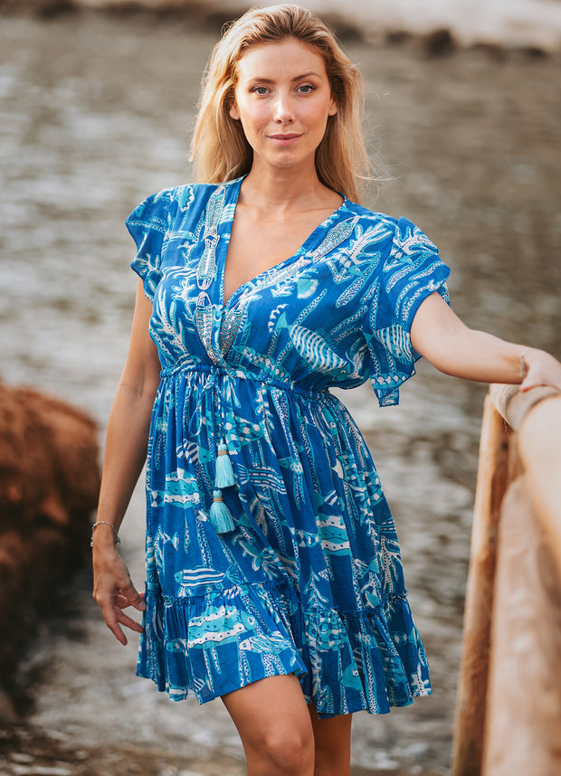 Isla Bonita - Short Dress - Blue Fish - Elizabeth Summer