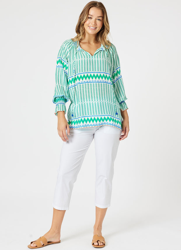 Threadz - Geo Print Top - Elm Multi