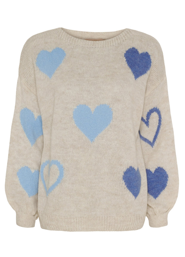 Marta - Heart Knit - Beige/Jeans /Celeste