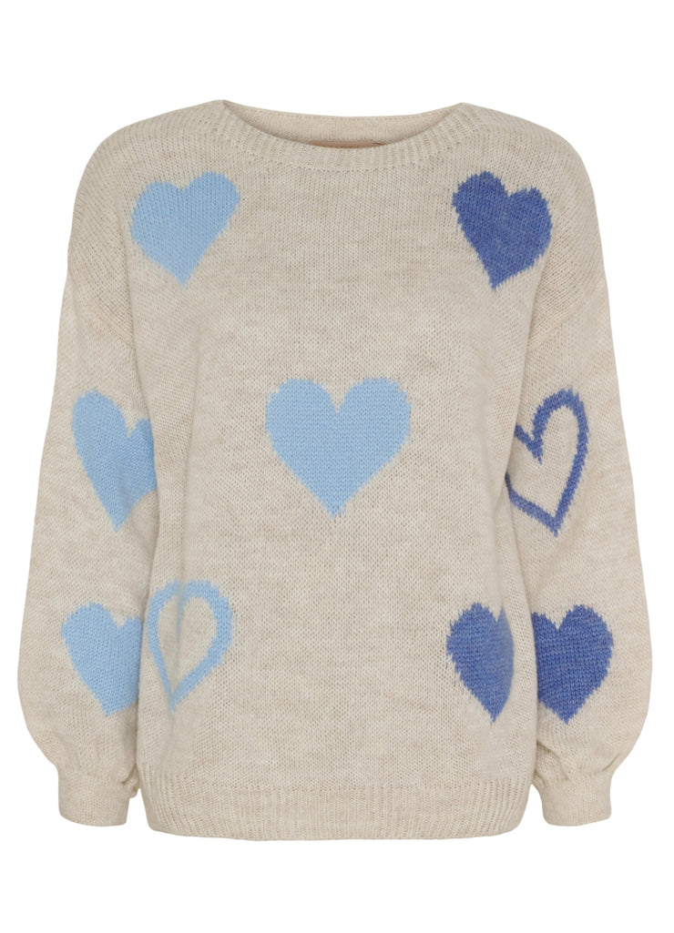 Marta - Heart Knit - Beige/Jeans /Celeste