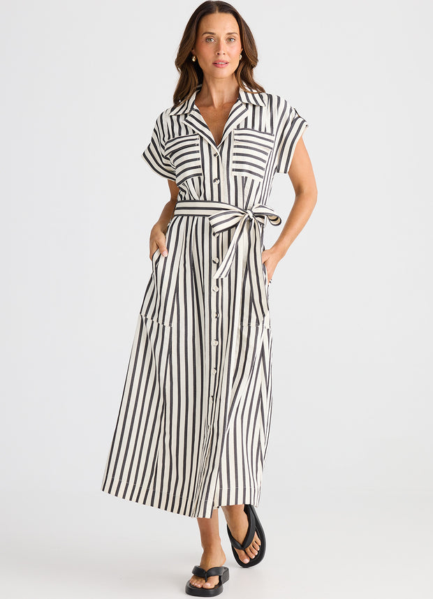 Brave & True - Portia Dress - Black Stripe