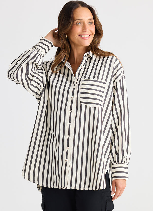 Brave & True - Ezra Shirt - Black Stripe