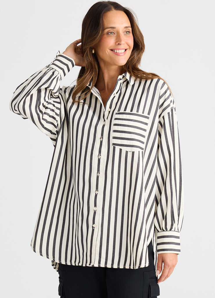 Brave & True - Ezra Shirt - Black Stripe