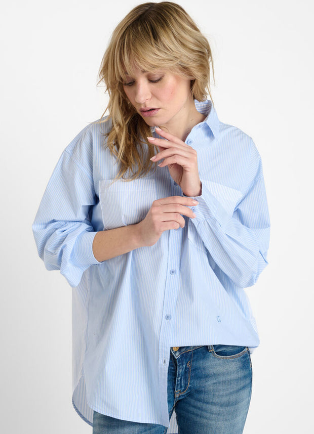 Le Temps des Cerises - Shirt - Pale Blue thin Stripe - Elizabeth Summer