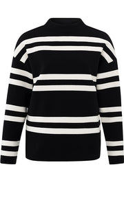 YAYA - Sweater - Block Stripe High Neck - Black