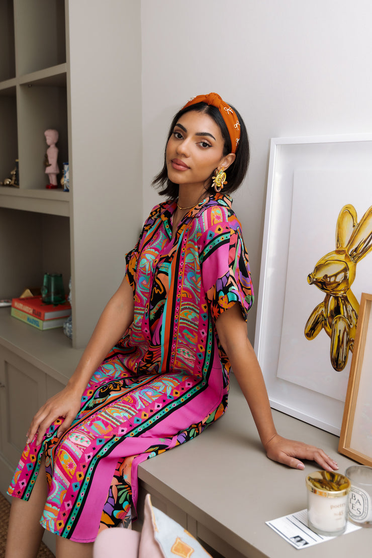 The Jess Dress - Short Sleeve - Black and pink pattern - Elizabeth Summer