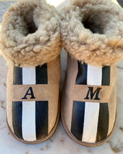 Natural Adult Slippers: Personalised Monogram with Stripes - Elizabeth Summer