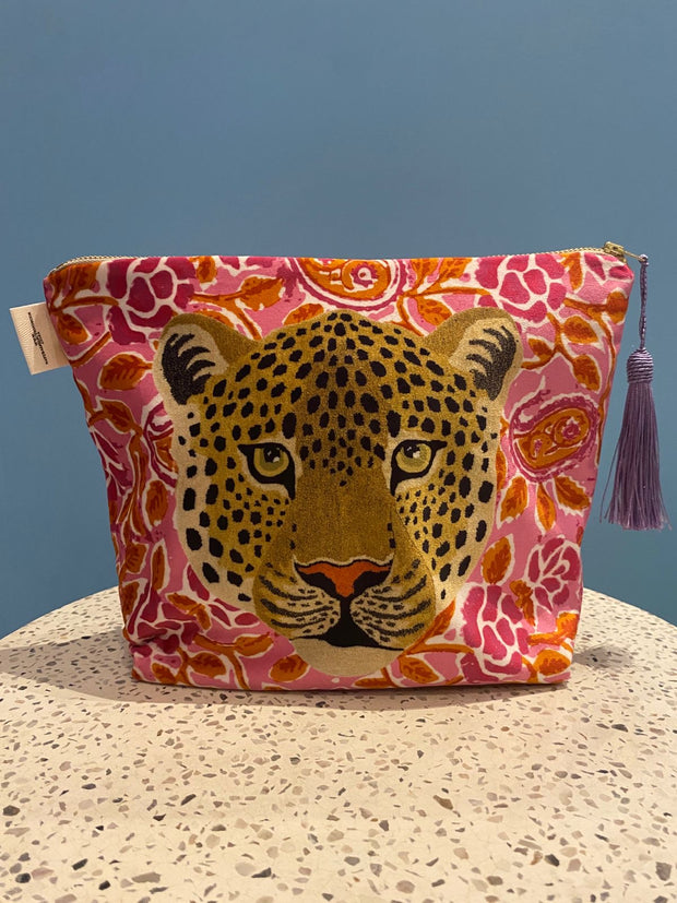 Pink Leopard - Velvet Makeup Bag