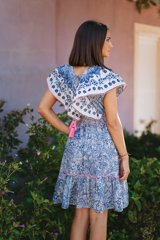 Isla Bonita - Short Dress - Blue and Pink frill - Elizabeth Summer