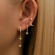 Tarnish Free - 3 Pack Earrings - Silver Eye + Moon + Star Zirconia Half-Pave Stud Earring - Elizabeth Summer