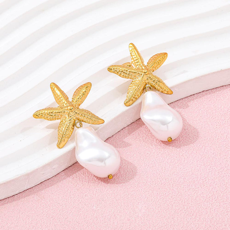 Tarnish Free  - Starfish Earrings with pearl