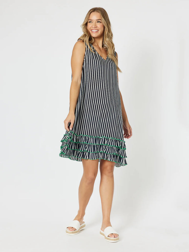 Threadz - Stripe Frilled Hem Dress - Navy