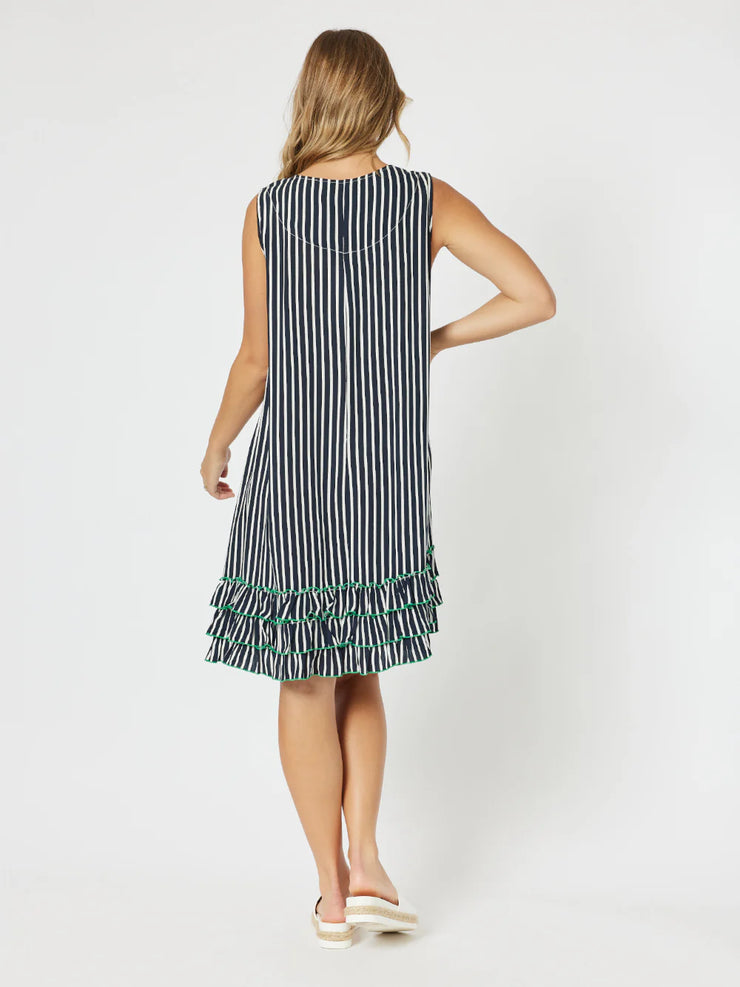 Threadz - Stripe Frilled Hem Dress - Navy