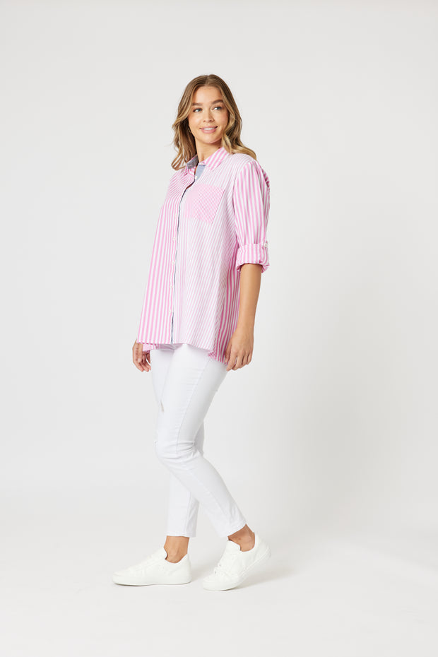 Threadz - Skyler Stripe Shirt - Pink White - Elizabeth Summer