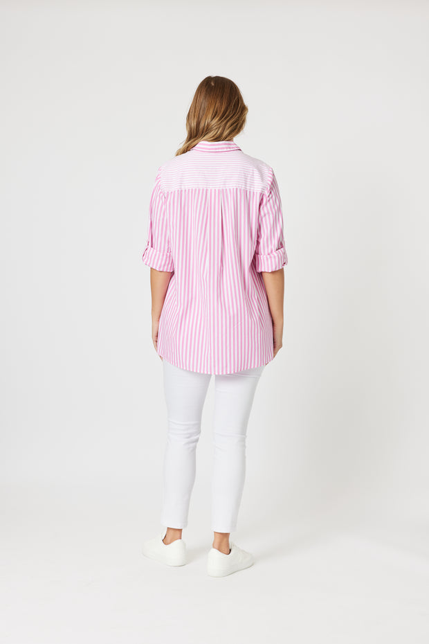 Threadz - Skyler Stripe Shirt - Pink White - Elizabeth Summer
