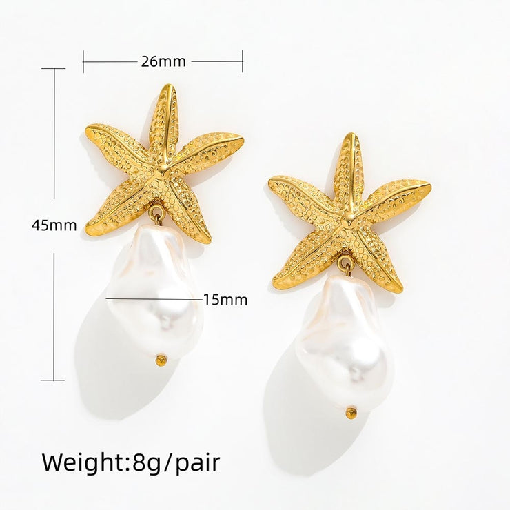 Tarnish Free  - Starfish Earrings with pearl