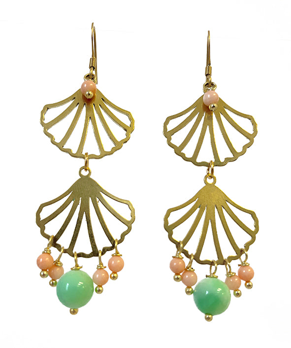 QM Earrings - Dbl shells with opal - Elizabeth Summer