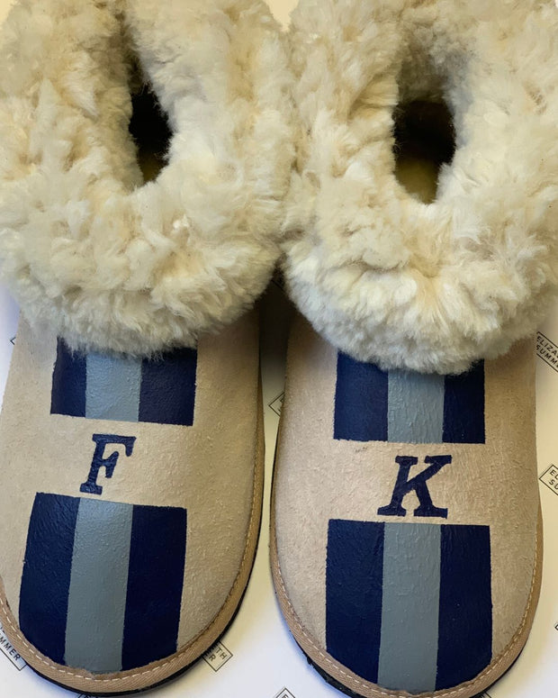 Natural Adult Slippers: Personalised Monogram with Stripes - Elizabeth Summer