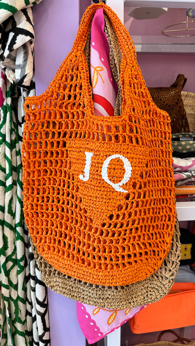 Monogram Straw Tote - Orange