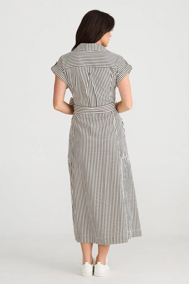 Brave & True - Portia Dress - White with Black Stripe