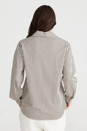 Brave & True - Audrey Shirt - White with Black stripe