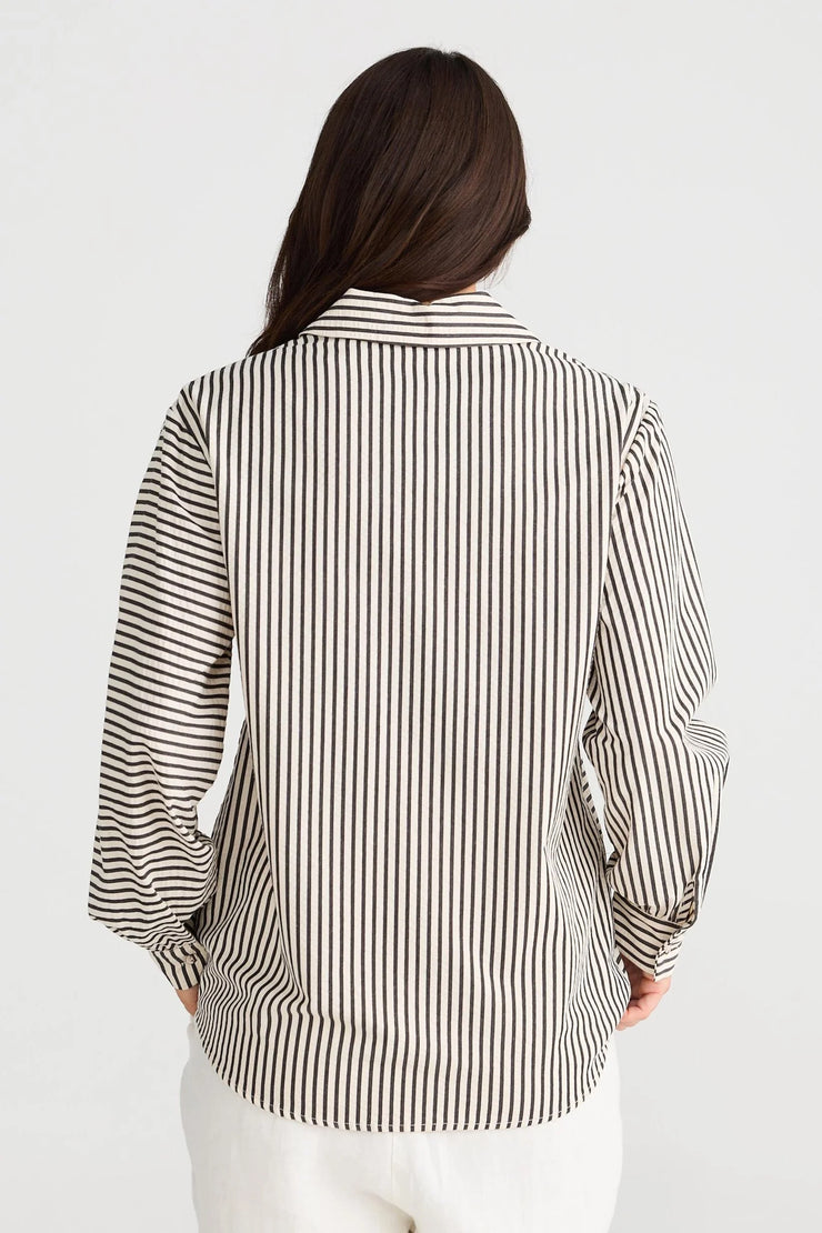 Brave & True - Audrey Shirt - White with Black stripe