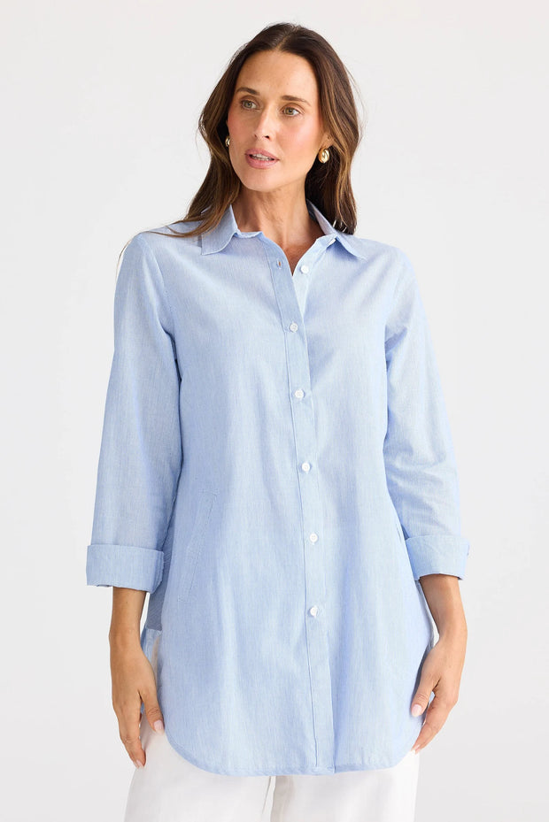 Brave & True - Ava Shirt - Blue Pinstripe