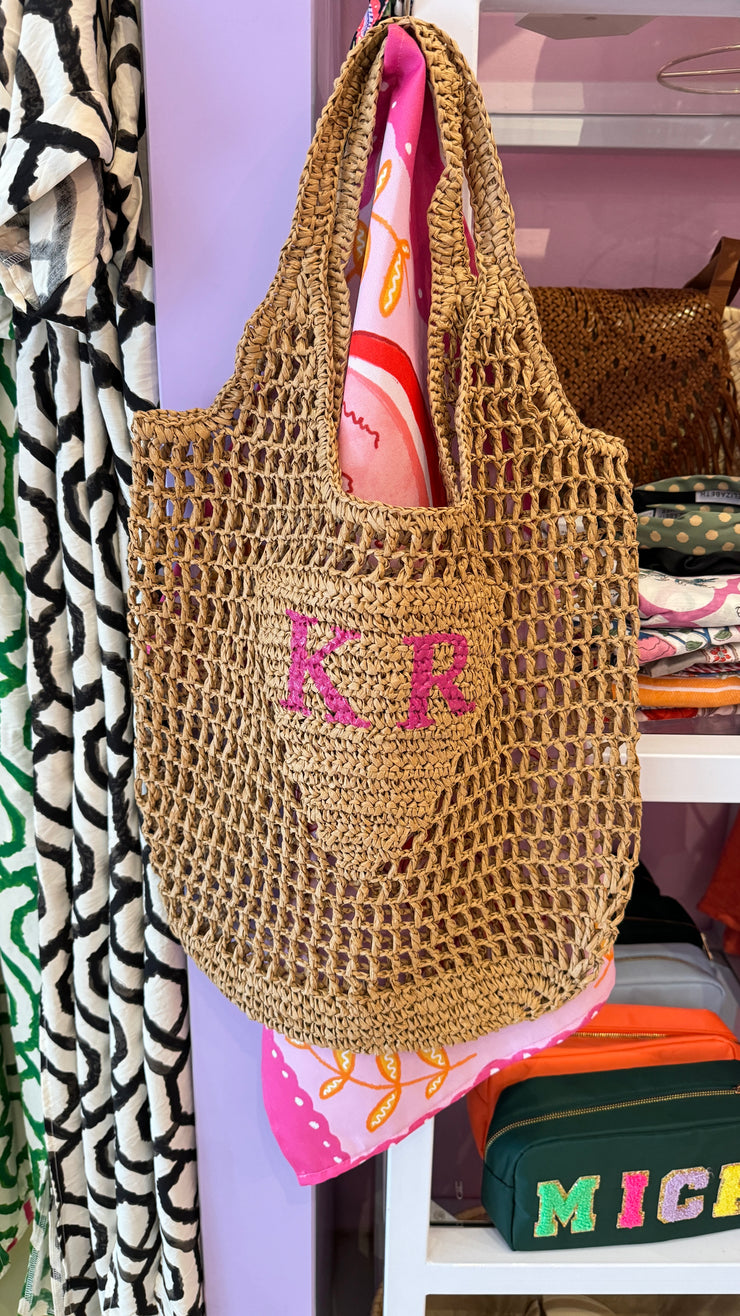 Monogram Straw Tote - Darker Natural Colour