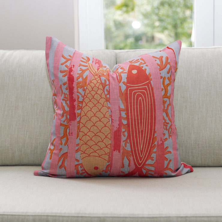 Cushion - Fish with Coral - Pink and orange - Elizabeth Summer