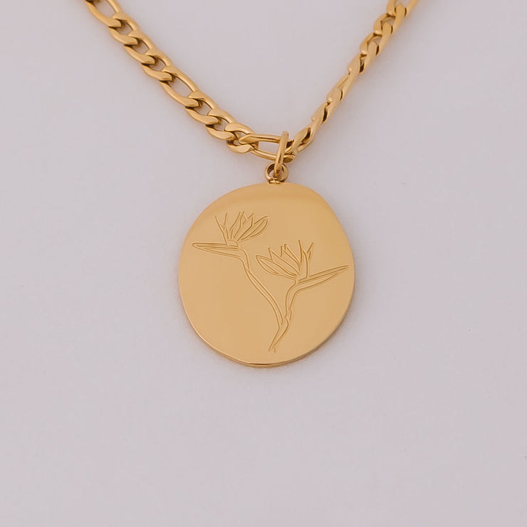 Tarnish Free Necklace - Disc with Strelitzia - Elizabeth Summer