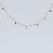 Tarnish Free Necklace - Colourful Stones Rectangular - Elizabeth Summer