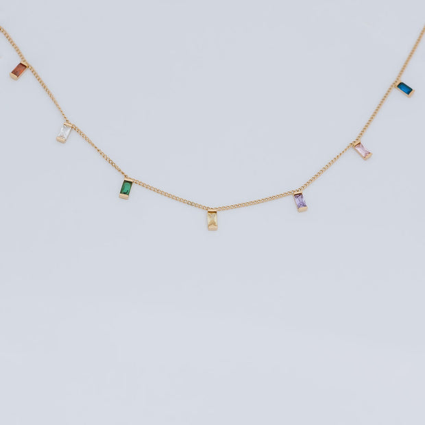 Tarnish Free Necklace - Colourful Stones Rectangular - Elizabeth Summer