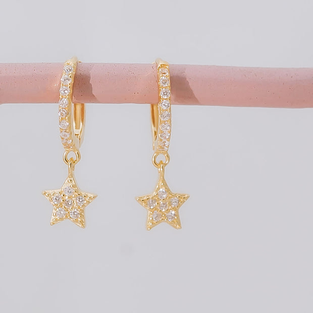 Tarnish Free Earrings - Hoops with Diamante Stars - Elizabeth Summer