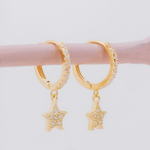 Tarnish Free Earrings - Hoops with Diamante Stars - Elizabeth Summer