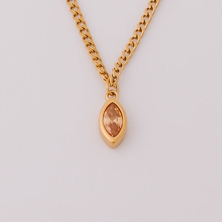 Tarnish Free Necklace - Chain with amber coloured jewel - Elizabeth Summer