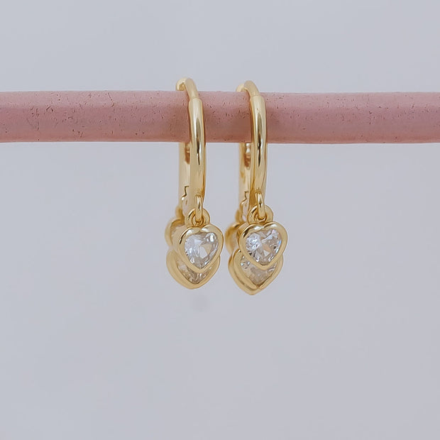 Tarnish Free Earrings - Hoops with small jewelled hearts - Elizabeth Summer