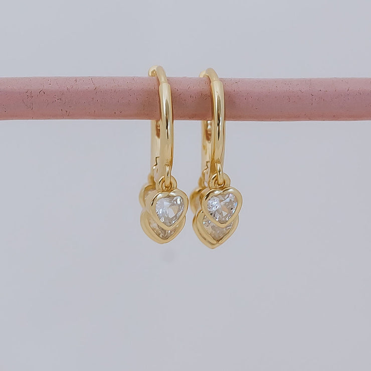 Tarnish Free Earrings - Hoops with small jewelled hearts - Elizabeth Summer