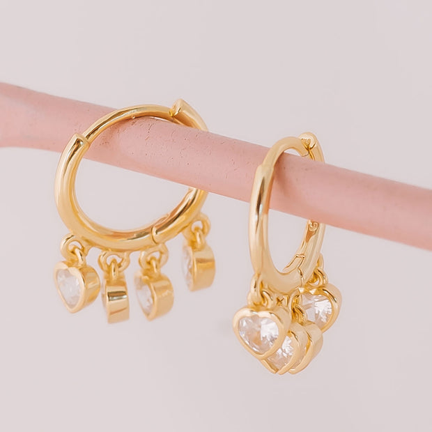 Tarnish Free Earrings - Hoops with small jewelled hearts - Elizabeth Summer