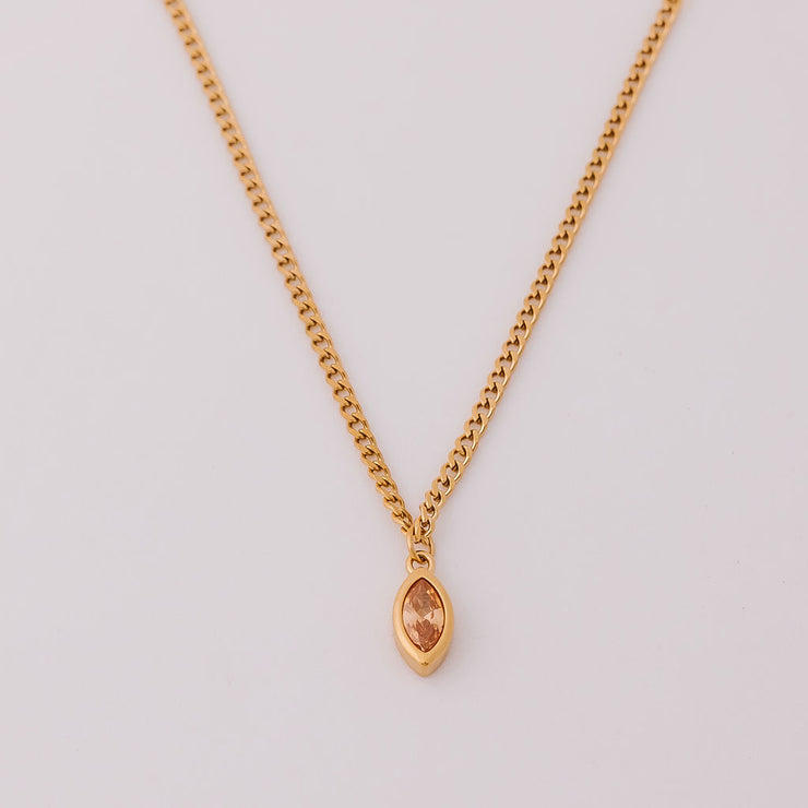 Tarnish Free Necklace - Chain with amber coloured jewel - Elizabeth Summer