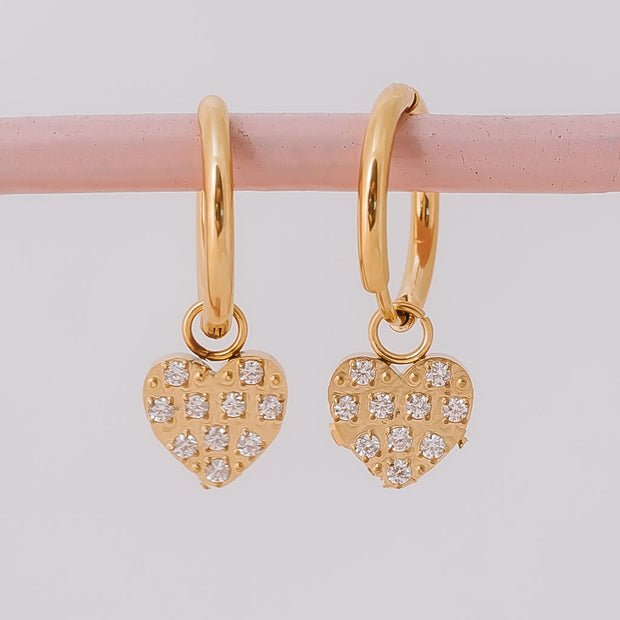 Tarnish Free Earrings - Hoops with Diamante Heart - Elizabeth Summer