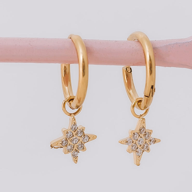 Tarnish Free Earrings - Hoops with Diamante Star - Elizabeth Summer